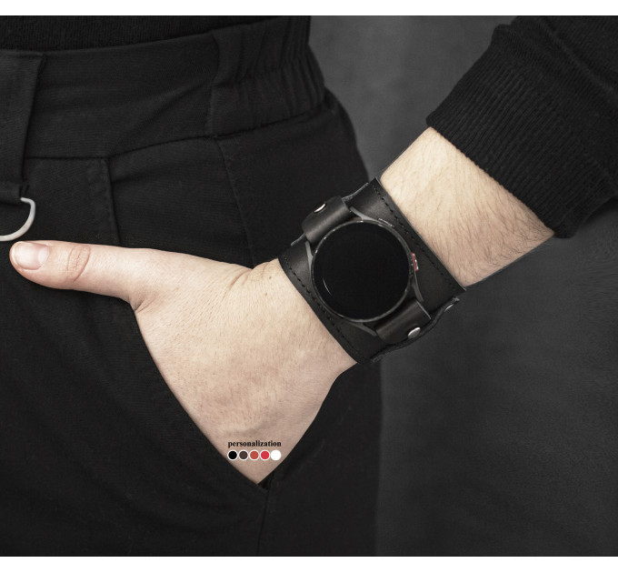 Leather cuff band compatible with Samsung and other Smart watches strap, Handmade UA code 2330st