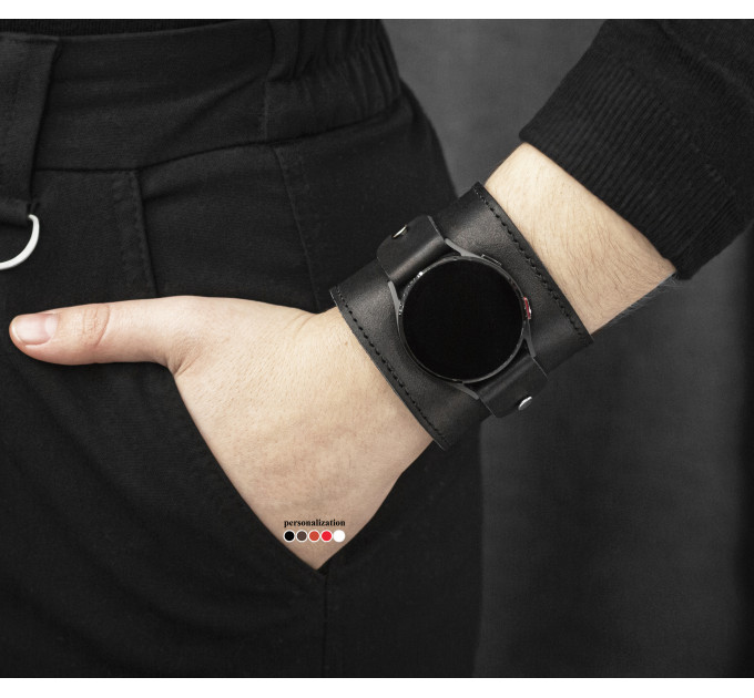 Leather cuff band compatible with Samsung and other Smart watches strap, Handmade UA code 2363st