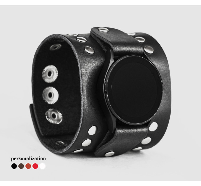 Leather cuff band compatible with Samsung and other Smart watches strap, Handmade UA code 2365