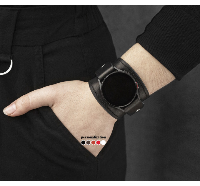 Leather cuff band compatible with Samsung and other Smart watches strap, Handmade UA code 2530st