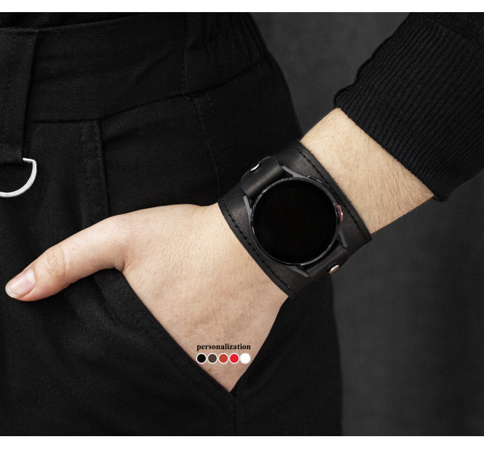 Leather cuff band compatible with Samsung and other Smart watches strap, Handmade UA code 2550st