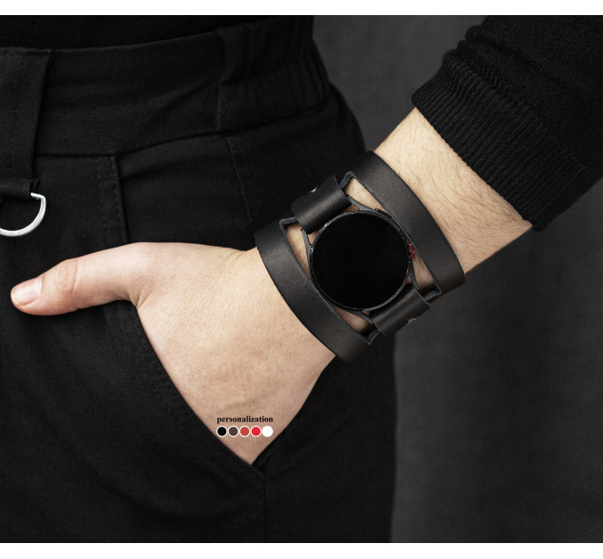 Leather cuff band compatible with Samsung and other Smart watches strap, Handmade UA code 2620
