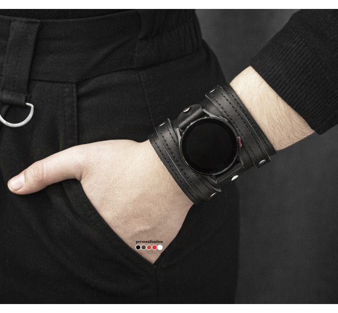 Leather cuff band compatible with Samsung and other Smart watches strap, Handmade UA code 2715st