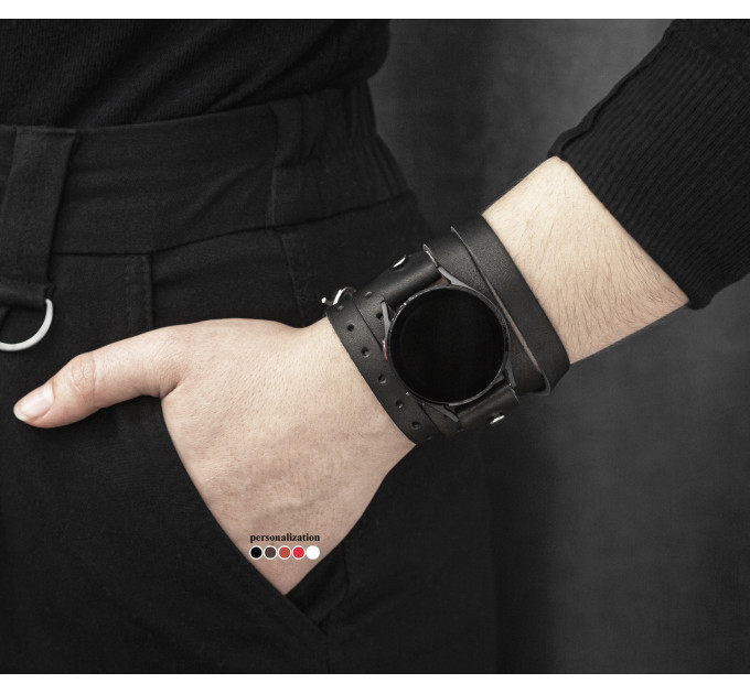 Leather cuff band compatible with Samsung and other Smart watches strap, Handmade UA code 2858