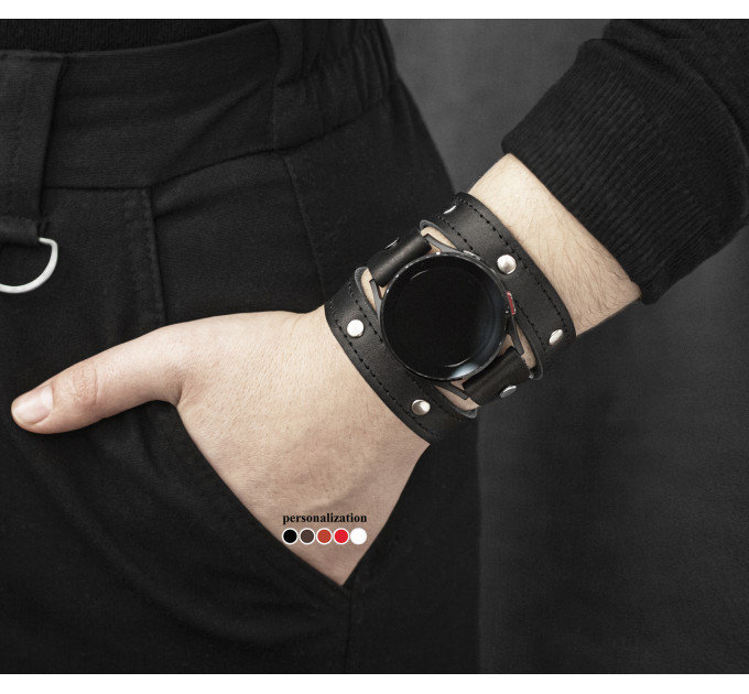 Leather cuff band compatible with Samsung and other Smart watches strap, Handmade UA code 2870st