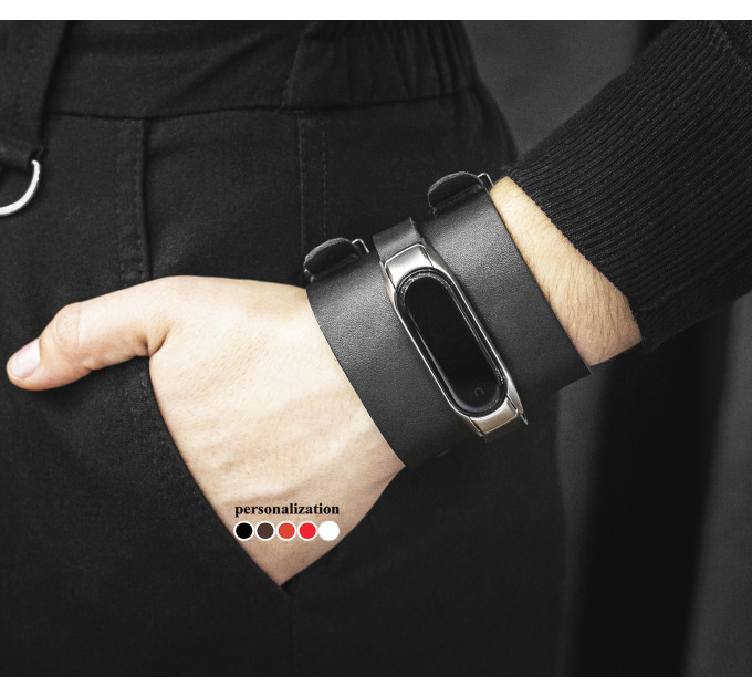 Wide leather band compatible with fitness watch Xiaomi Mi Band 3, 4, 5, 6 and 7 series, for men or women, code 2914