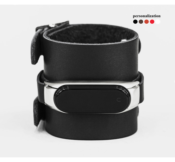 Wide leather band compatible with fitness watch Xiaomi Mi Band 3, 4, 5, 6 and 7 series, for men or women, code 2914