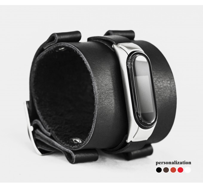 Wide leather band compatible with fitness watch Xiaomi Mi Band 3, 4, 5, 6 and 7 series, for men or women, code 2916