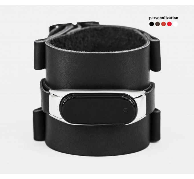 Wide leather band compatible with fitness watch Xiaomi Mi Band 3, 4, 5, 6 and 7 series, for men or women, code 2916