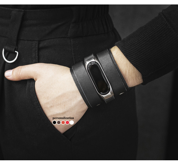 Wide leather band compatible with fitness watch Xiaomi Mi Band 3, 4, 5, 6 and 7 series, for men or women, code 2917