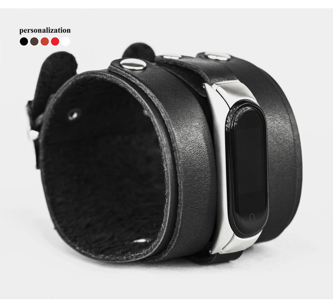 Wide leather band compatible with fitness watch Xiaomi Mi Band 3, 4, 5, 6 and 7 series, for men or women, code 2917