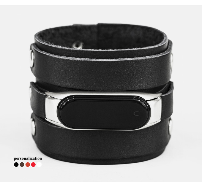 Wide leather band compatible with fitness watch Xiaomi Mi Band 3, 4, 5, 6 and 7 series, for men or women, code 2917