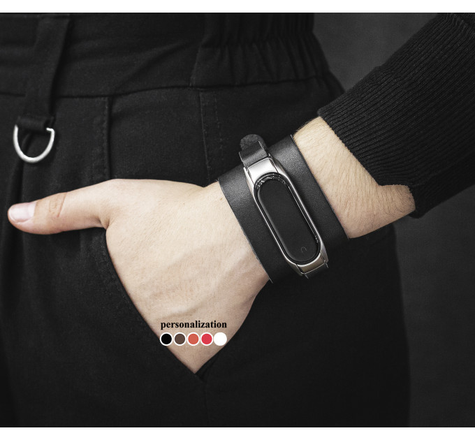 Leather band compatible with fitness watch Xiaomi Mi Band 3, 4, 5, 6 and 7 series, for men or women, code 2952