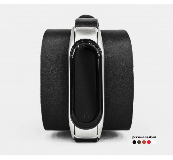 Leather band compatible with fitness watch Xiaomi Mi Band 3, 4, 5, 6 and 7 series, for men or women, Handmade UA code 2953