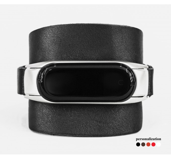 Leather band compatible with fitness watch Xiaomi Mi Band 3, 4, 5, 6 and 7 series, for men or women, Handmade UA code 2953