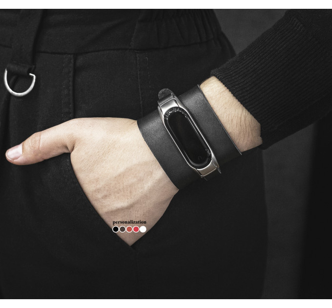 Leather band compatible with fitness watch Xiaomi Mi Band 3, 4, 5, 6 and 7 series, for men or women, Handmade UA code 2955