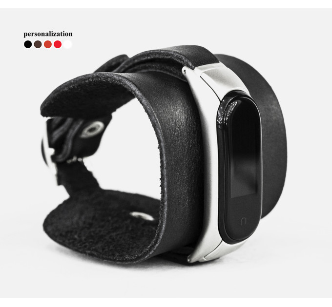 Leather band compatible with fitness watch Xiaomi Mi Band 3, 4, 5, 6 and 7 series, for men or women, Handmade UA code 2955