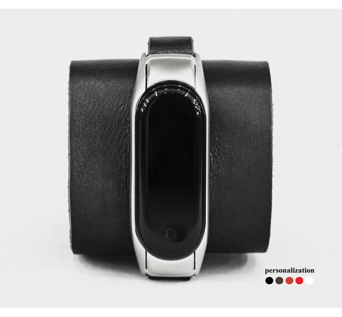 Leather band compatible with fitness watch Xiaomi Mi Band 3, 4, 5, 6 and 7 series, for men or women, Handmade UA code 2955