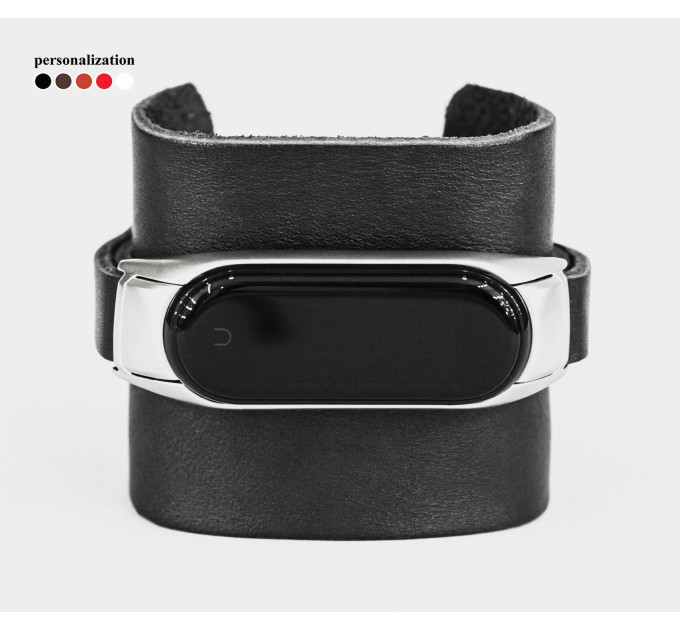 Leather band compatible with fitness watch Xiaomi Mi Band 3, 4, 5, 6 and 7 series, for men or women, Handmade UA code 2955
