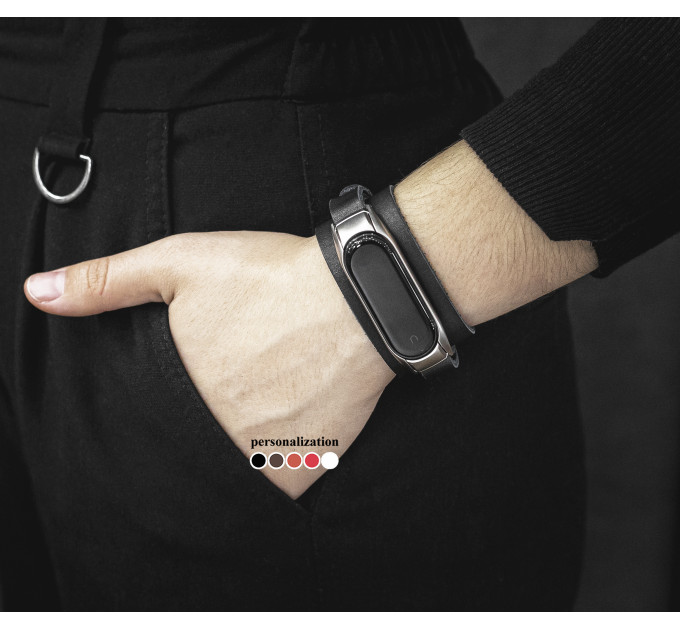 Leather band compatible with fitness watch Xiaomi Mi Band 3, 4, 5, 6 and 7 series, for men or women, Handmade UA code 2956