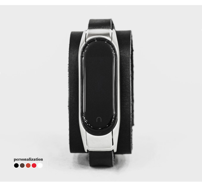 Leather band compatible with fitness watch Xiaomi Mi Band 3, 4, 5, 6 and 7 series, for men or women, Handmade UA code 2956