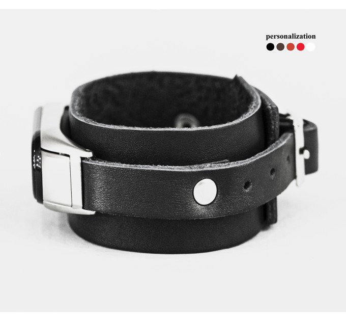 Leather band compatible with fitness watch Xiaomi Mi Band 3, 4, 5, 6 and 7 series, for men or women, Handmade UA code 2956