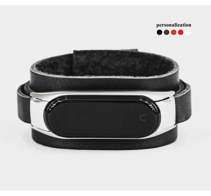 Leather band compatible with fitness watch Xiaomi Mi Band 3, 4, 5, 6 and 7 series, for men or women, Handmade UA code 2956