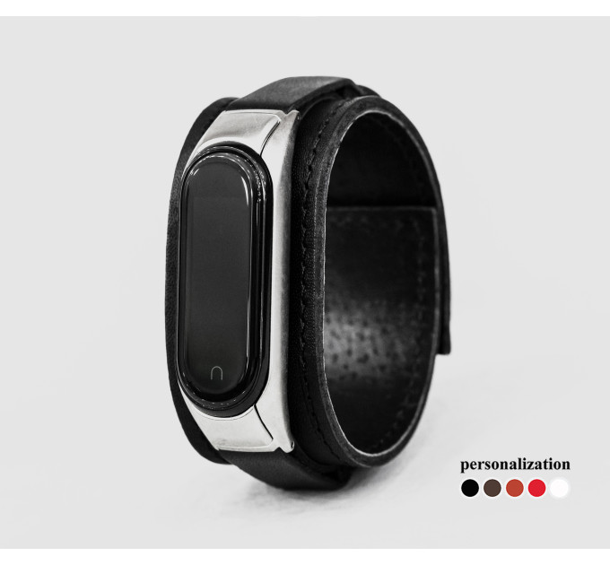 Leather band compatible with fitness watch Xiaomi Mi Band 3, 4, 5, 6 and 7 series, for men or women, Handmade UA code 2956st