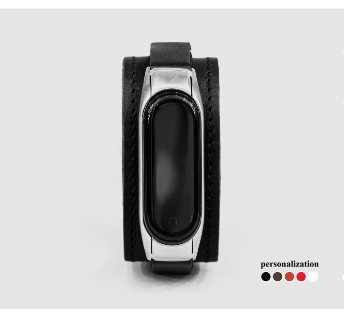 Leather band compatible with fitness watch Xiaomi Mi Band 3, 4, 5, 6 and 7 series, for men or women, Handmade UA code 2956st
