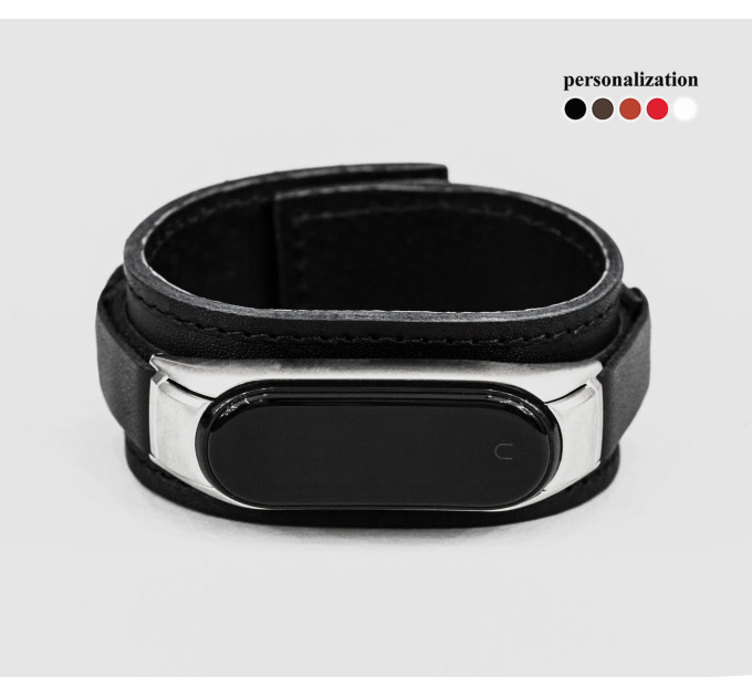 Leather band compatible with fitness watch Xiaomi Mi Band 3, 4, 5, 6 and 7 series, for men or women, Handmade UA code 2956st