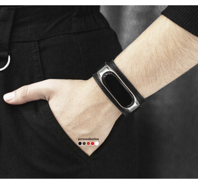 Leather band compatible with fitness watch Xiaomi Mi Band 3, 4, 5, 6 and 7 series, for men or women, Handmade UA code 2956st