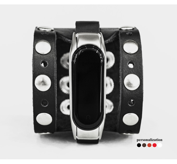 Wide leather band compatible with fitness watch Xiaomi Mi Band 3, 4, 5, 6 and 7 series, for men or women, Handmade UA code 2965