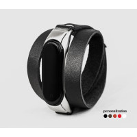 Leather double wrap band compatible with fitness watch Xiaomi Mi Band 3, 4, 5, 6 and 7 series, for men or women, Handmade UA code 2970