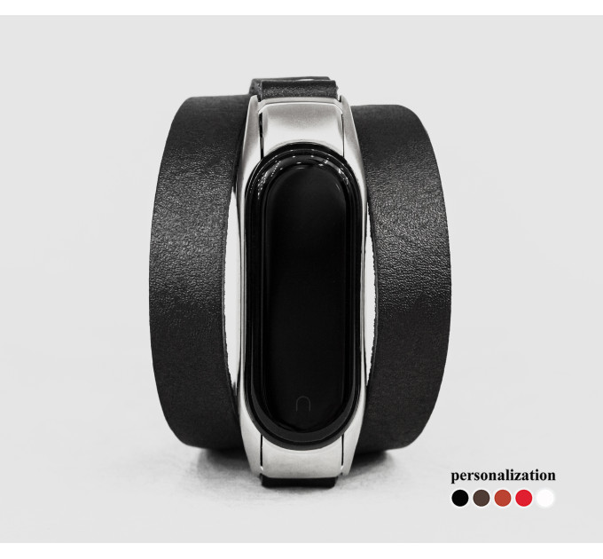 Leather double wrap band compatible with fitness watch Xiaomi Mi Band 3, 4, 5, 6 and 7 series, for men or women, Handmade UA code 2970