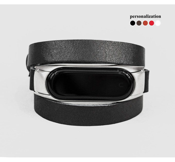 Leather double wrap band compatible with fitness watch Xiaomi Mi Band 3, 4, 5, 6 and 7 series, for men or women, Handmade UA code 2970