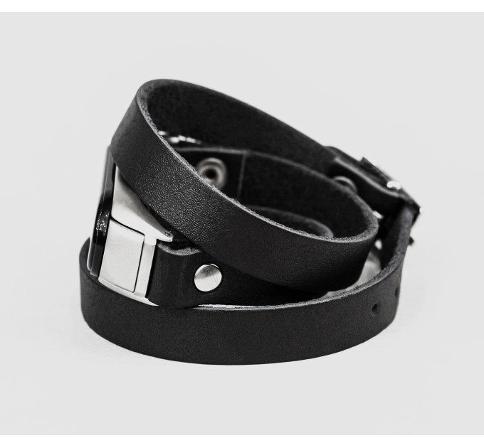 Leather double wrap band compatible with fitness watch Xiaomi Mi Band 3, 4, 5, 6 and 7 series, for men or women, Handmade UA code 2970