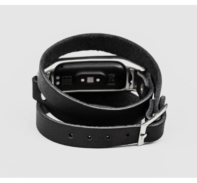 Leather double wrap band compatible with fitness watch Xiaomi Mi Band 3, 4, 5, 6 and 7 series, for men or women, Handmade UA code 2970