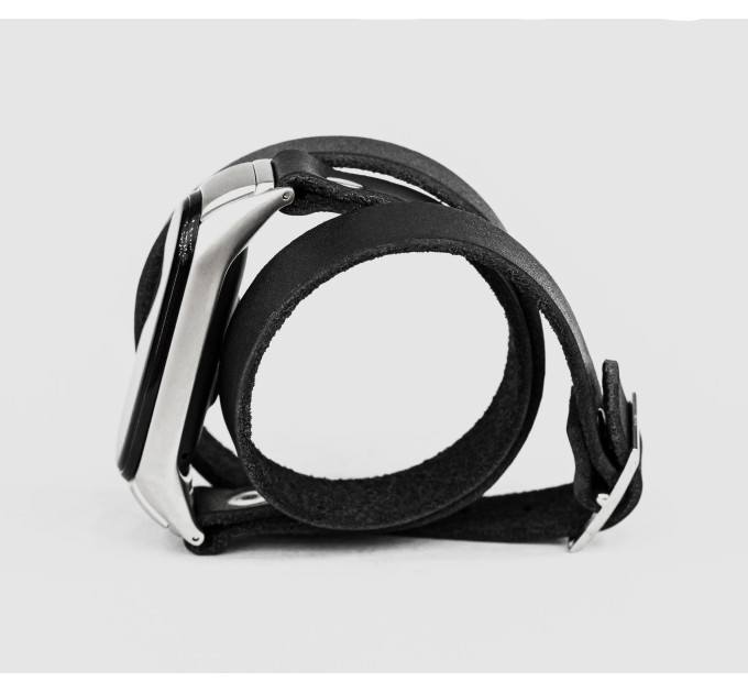 Leather double wrap band compatible with fitness watch Xiaomi Mi Band 3, 4, 5, 6 and 7 series, for men or women, Handmade UA code 2970