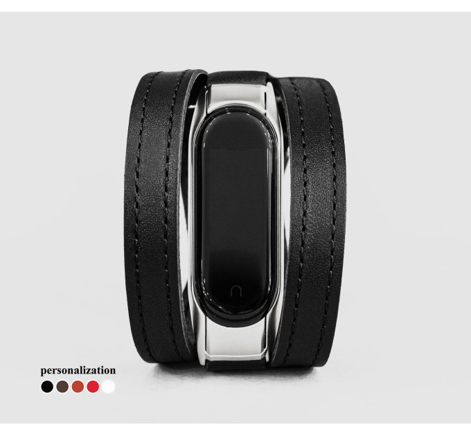 Leather double wrap band compatible with fitness watch Xiaomi Mi Band 3, 4, 5, 6 and 7 series, for men or women, Handmade UA code 2970st