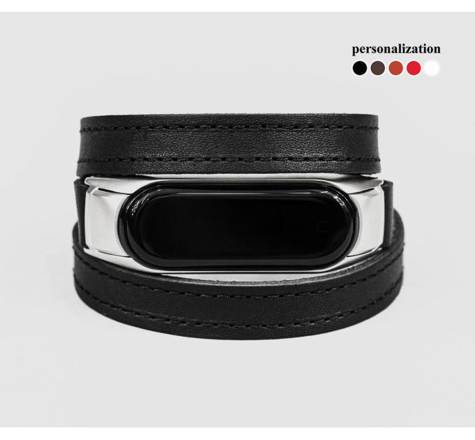 Leather double wrap band compatible with fitness watch Xiaomi Mi Band 3, 4, 5, 6 and 7 series, for men or women, Handmade UA code 2970st