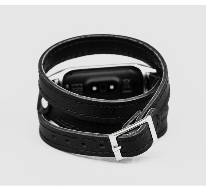 Leather double wrap band compatible with fitness watch Xiaomi Mi Band 3, 4, 5, 6 and 7 series, for men or women, Handmade UA code 2970st