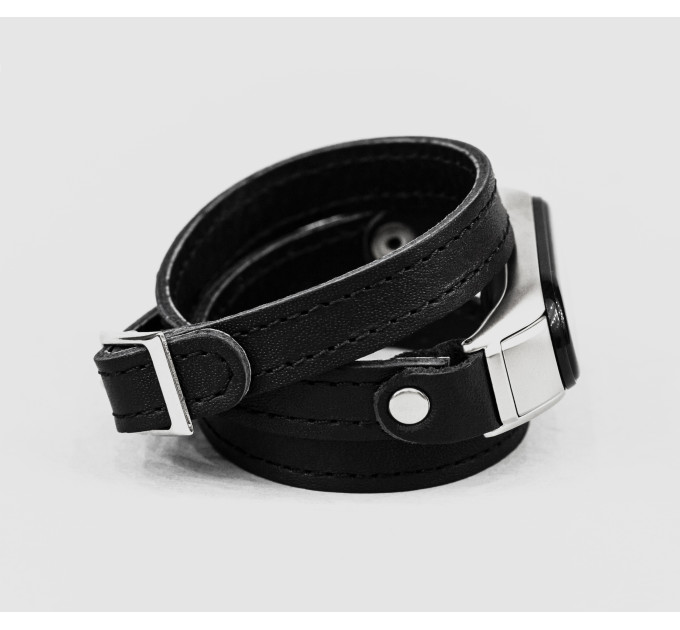 Leather double wrap band compatible with fitness watch Xiaomi Mi Band 3, 4, 5, 6 and 7 series, for men or women, Handmade UA code 2970st