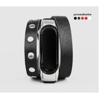Leather double wrap band compatible with fitness watch Xiaomi Mi Band 3, 4, 5, 6 and 7 series, for men or women, Handmade UA code 2971