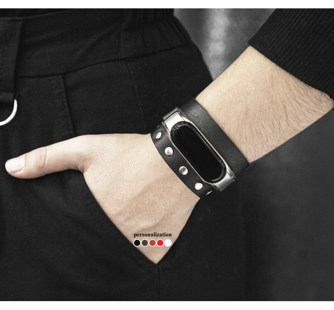 Leather double wrap band compatible with fitness watch Xiaomi Mi Band 3, 4, 5, 6 and 7 series, for men or women, Handmade UA code 2971