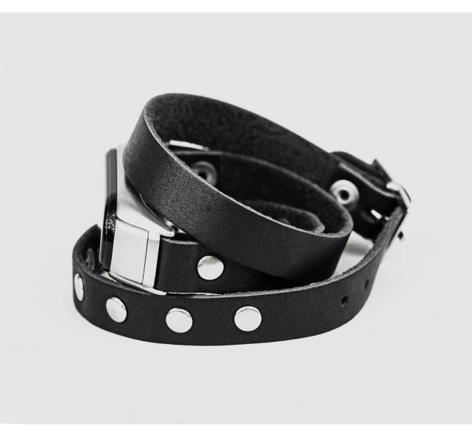 Leather double wrap band compatible with fitness watch Xiaomi Mi Band 3, 4, 5, 6 and 7 series, for men or women, Handmade UA code 2971