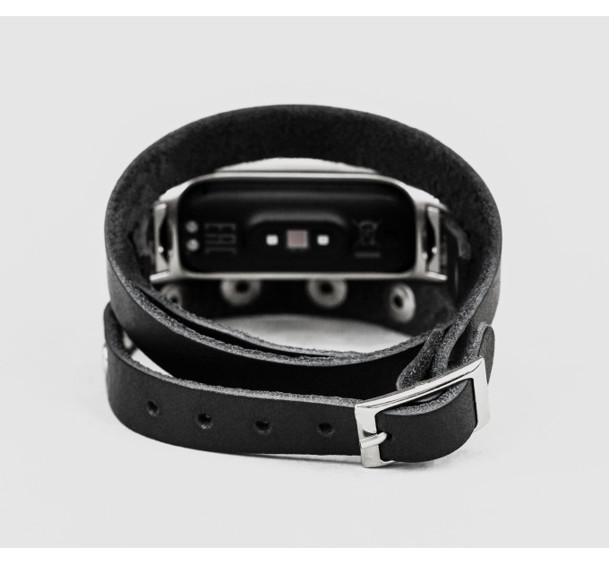 Leather double wrap band compatible with fitness watch Xiaomi Mi Band 3, 4, 5, 6 and 7 series, for men or women, Handmade UA code 2971