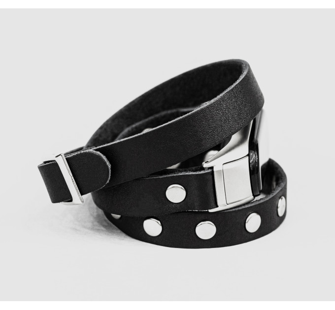 Leather double wrap band compatible with fitness watch Xiaomi Mi Band 3, 4, 5, 6 and 7 series, for men or women, Handmade UA code 2971