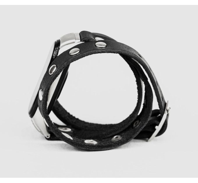 Leather double wrap band compatible with fitness watch Xiaomi Mi Band 3, 4, 5, 6 and 7 series, for men or women, Handmade UA code 2971