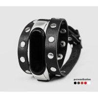 Leather double wrap band compatible with fitness watch Xiaomi Mi Band 3, 4, 5, 6 and 7 series, for men or women, Handmade UA code 2972