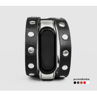 Leather double wrap band compatible with fitness watch Xiaomi Mi Band 3, 4, 5, 6 and 7 series, for men or women, Handmade UA code 2972